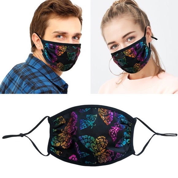 2-Layer Black Holographic Butterfly USA Face Mask - Picture 3 of 9